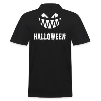 Halloween Fright & Lettering (Smile / Teeth / W) - Men's Polo Shirt - black - Back - Kai (181cm)