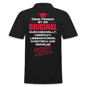 44 Diese Person ist ein ORIGINAL Spruch lustig 2c - Männer Poloshirt - Schwarz - Hinten - Kai (181cm)