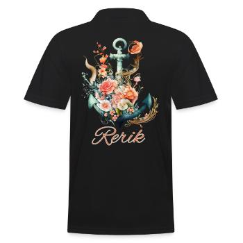 Rerik-Anker mit Blumen - Männer Poloshirt - Schwarz - Hinten - Kai (181cm)