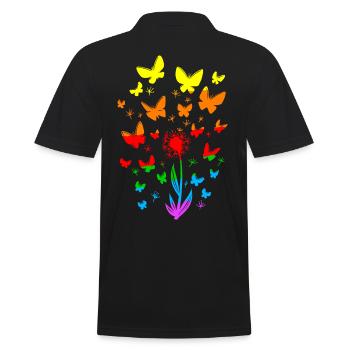 LGBT Blumen Frühling Schmetterlinge Natur - Männer Poloshirt - Schwarz - Hinten - Kai (181cm)