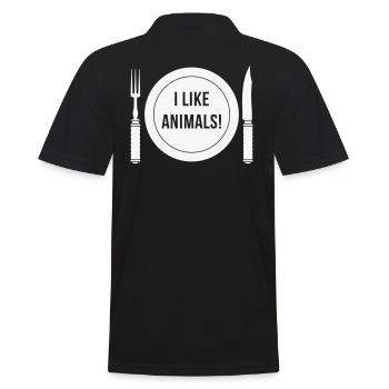 I Like Animals! (Fork / Knife / Plate / White) - Men's Polo Shirt - black - Back - Kai (181cm)