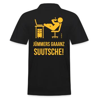 Jümmers Gaaanz Suutsche! (Plattdeutsch / Platt) - Männer Poloshirt - Schwarz - Hinten - Kai (181cm)
