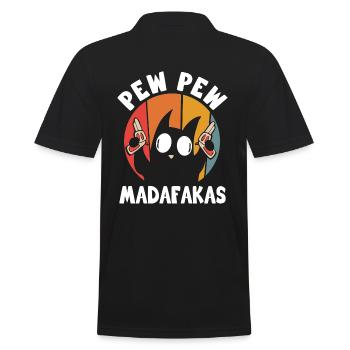 Pew Pew Funny Cat - Männer Poloshirt - Schwarz - Hinten - Kai (181cm)