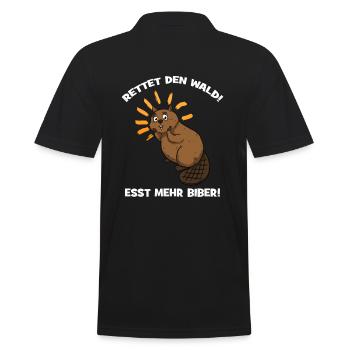 Rettet den Wald! Esst mehr Biber! - Männer Poloshirt - Schwarz - Hinten - Kai (181cm)