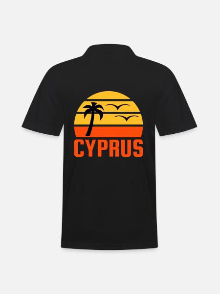 Chypre (demi-soleil, palmier, deux oiseaux) - Polo Homme - noir