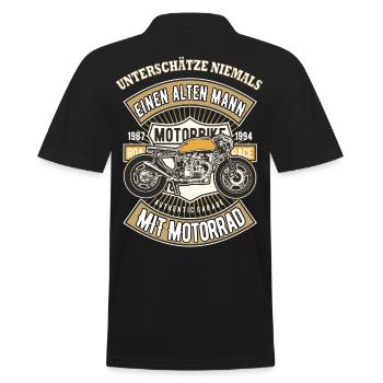 Rentner - Alter Mann Motorrad Motorradfahrer - Männer Poloshirt - Schwarz - Hinten - Kai (181cm)