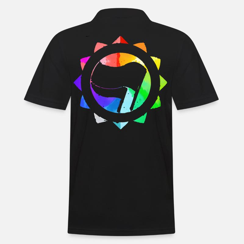 REGENBOGEN BUNT ANTIFASCHISTISCH - Männer Poloshirt - Schwarz