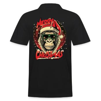 Xmas Gorilla Cristmas Frohe Weihnachten - Männer Poloshirt - Schwarz - Hinten - Kai (181cm)