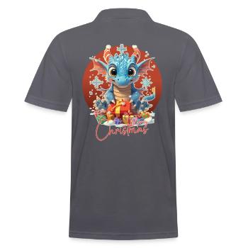 Frohe Weihnachten - Blauer Drache - Geschenk - Männer Poloshirt - Anthrazit - Hinten - Nico (186cm)