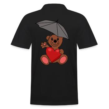 Teddy Bear in Love Heart Umbrella Romance - Men's Polo Shirt - black - Back - Kai (181cm)