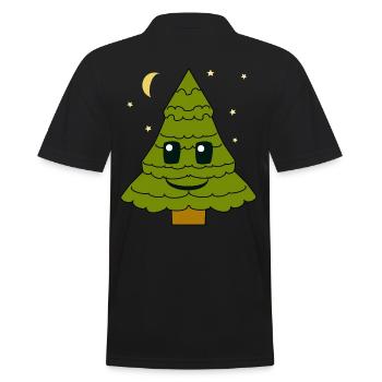 sapin, sapin, ciel étoilé, lune, nuit, forêt - Polo Homme - noir - Dos - Kai (181cm)