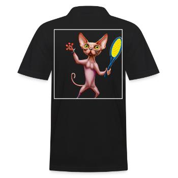 Tennis Sphynx Cat - Men's Polo Shirt - black - Back - Kai (181cm)