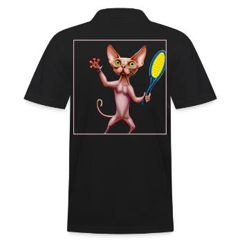 Tennis Sphynx Cat - Men's Polo Shirt - black - Back - Kai (181cm)