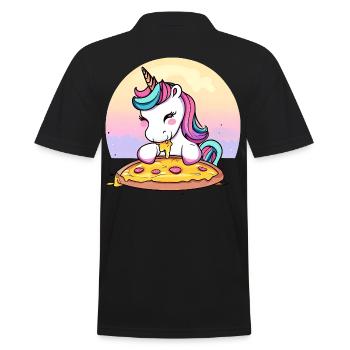 Licorne mangeant une pizza au coucher du soleil - Polo Homme - noir - Dos - Kai (181cm)