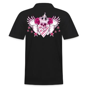 Totenkopf / Skull Pink Rosen Glamour - Männer Poloshirt - Schwarz - Hinten - Kai (181cm)