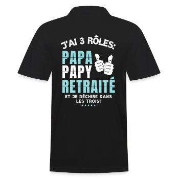 Retraité Papa Papy - Cadeau Retraite homme humour - Polo Homme - noir - Dos - Kai (181cm)