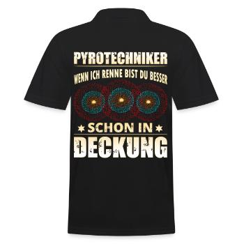 Pyro Feuerwerker rennt - Männer Poloshirt - Schwarz - Hinten - Kai (181cm)