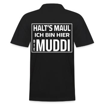 Halt's Maul - Ich bin hier die Muddi - Männer Poloshirt - Schwarz - Hinten - Kai (181cm)
