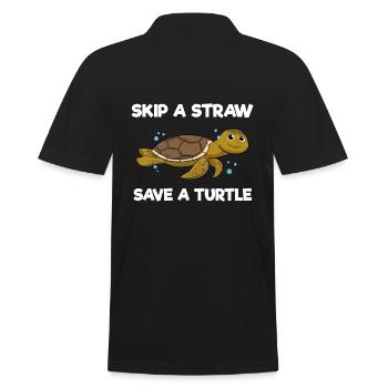 Skip A Straw Save A Turtle Umweltschützer - Männer Poloshirt - Schwarz - Hinten - Kai (181cm)