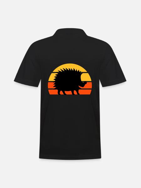 Hérisson heureux devant un demi-soleil - Polo Homme - noir