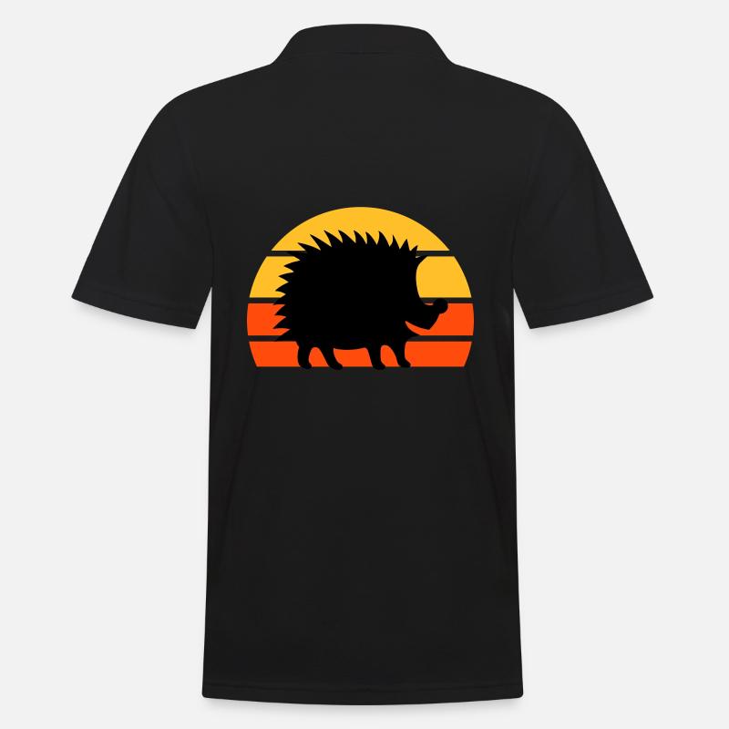 Hérisson heureux devant un demi-soleil - Polo Homme - noir