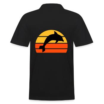 Springender Delphin vor einer geteilten Halbsonne - Männer Poloshirt - Schwarz - Hinten - Kai (181cm)