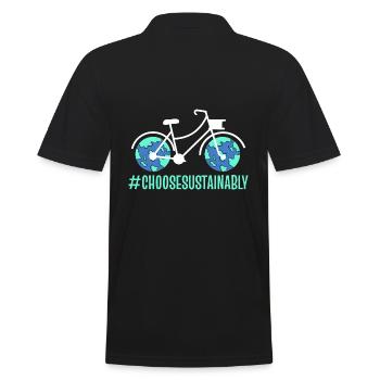 Nachhaltigkeitsfahrrad Nachhaltigkeitspädagoge - Männer Poloshirt - Schwarz - Hinten - Kai (181cm)