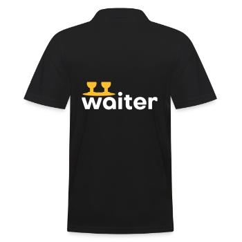 Waiter (Tablett mit zwei Weingläsern) - Männer Poloshirt - Schwarz - Hinten - Kai (181cm)
