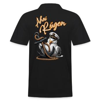 Ahoi Rügen ! lustige Möwe mit Anker - Männer Poloshirt - Schwarz - Hinten - Kai (181cm)
