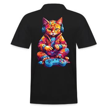 Drôle Rétro Gaming Cat Nerd Gamer Design - Polo Homme - noir - Dos - Kai (181cm)