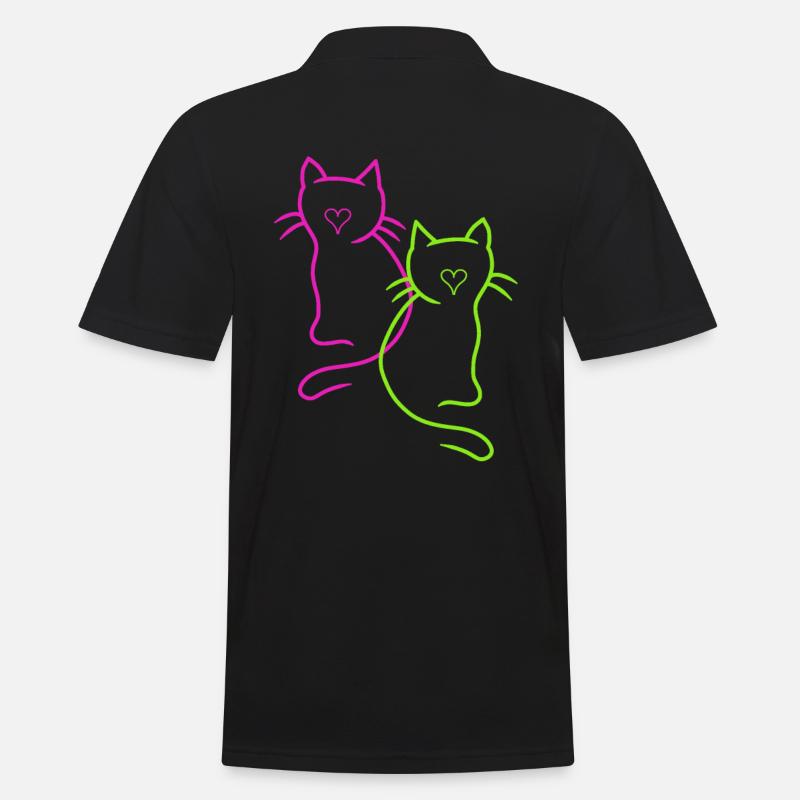 Retro Katzen Herz - Männer Poloshirt - Schwarz