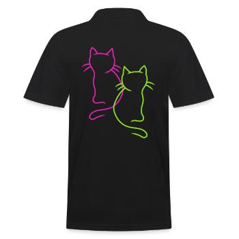 Retro Vintage Katzen 80er 90er - Männer Poloshirt - Schwarz - Hinten - Kai (181cm)