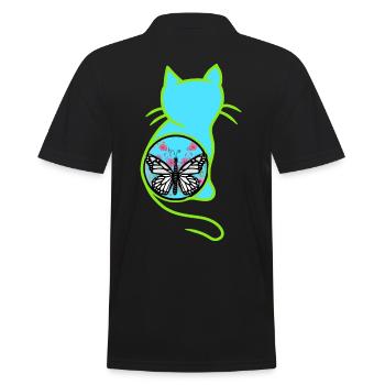 Vintage Retro Spring Cat Butterfly 80's - Men's Polo Shirt - black - Back - Kai (181cm)