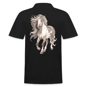 Pferdemotiv lange Mähne - Männer Poloshirt - Schwarz - Hinten - Kai (181cm)