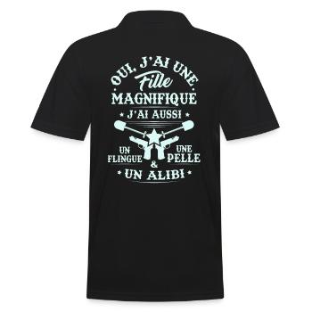 T-Shirt für Papa - Ich habe ein schönes Mädchen - Männer Poloshirt - Schwarz - Hinten - Kai (181cm)