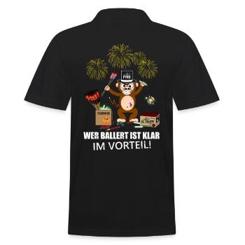 Silvester Affe Feuerwerk - Männer Poloshirt - Schwarz - Hinten - Kai (181cm)
