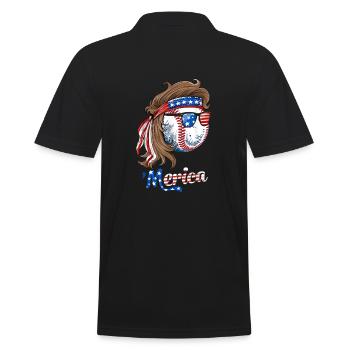 Merica Mit Us-flaggen-baseball-design Für Die Usa - Männer Poloshirt - Schwarz - Hinten - Kai (181cm)