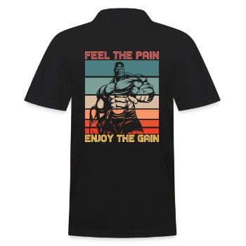 Feel The Pain Enjoy The Gain Bodybuilding - Men's Polo Shirt - black - Back - Kai (181cm)