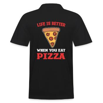 Life Is Better When You Eat Pizza Pizzabäcker - Männer Poloshirt - Schwarz - Hinten - Kai (181cm)