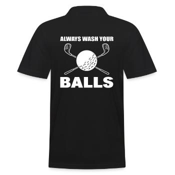 Always Wash Your Balls Professioneller Golfer - Männer Poloshirt - Schwarz - Hinten - Kai (181cm)