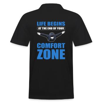 Life Begins At The End Of Your Comfort Zone - Männer Poloshirt - Schwarz - Hinten - Kai (181cm)