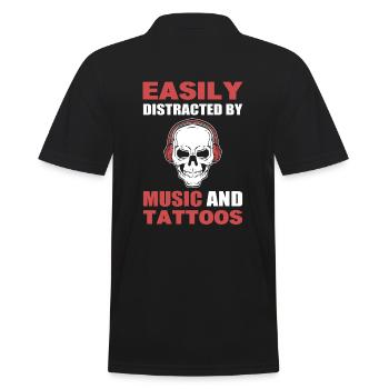 Easily Distracted By Music And Tattoos Tätowierer - Männer Poloshirt - Schwarz - Hinten - Kai (181cm)