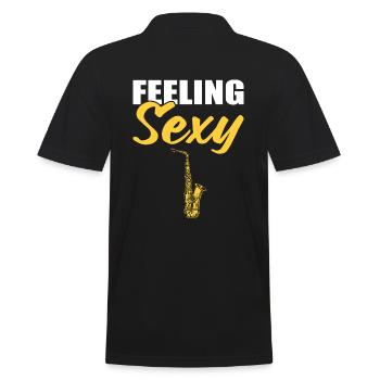 Feeling Saxy Saxophonspieler - Männer Poloshirt - Schwarz - Hinten - Kai (181cm)