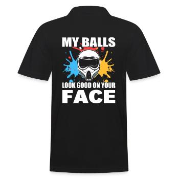 My Balls Look Good On Your Face Wettkampf - Männer Poloshirt - Schwarz - Hinten - Kai (181cm)