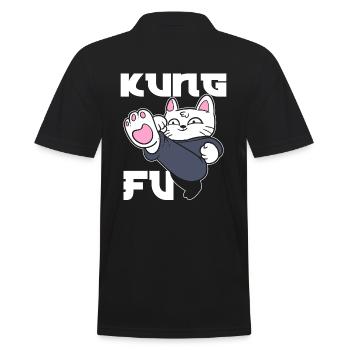 Kung Fu Cat Katzenmama - Männer Poloshirt - Schwarz - Hinten - Kai (181cm)
