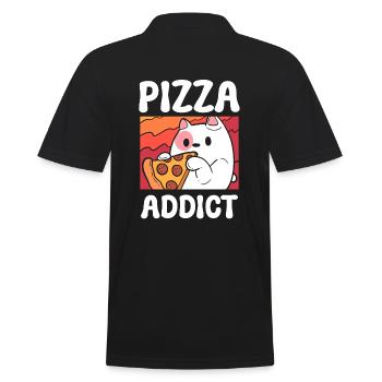 Pizza Addict Katzenmama - Männer Poloshirt - Schwarz - Hinten - Kai (181cm)