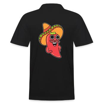 Lachender Chili -Pfeffer Komiker - Männer Poloshirt - Schwarz - Hinten - Kai (181cm)