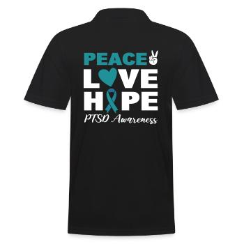 Peace Love Hope PTSD Awareness Psychiater - Männer Poloshirt - Schwarz - Hinten - Kai (181cm)