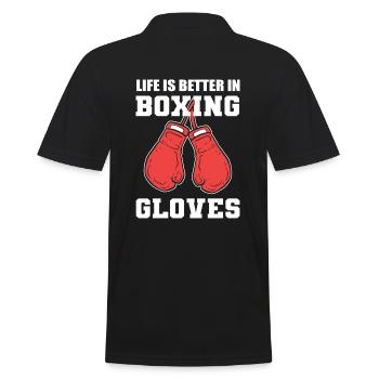 Boxhandschuhe Professioneller Kickboxer - Männer Poloshirt - Schwarz - Hinten - Kai (181cm)