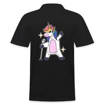 Einhorn singt Karaoke -Sänger - Männer Poloshirt - Schwarz - Hinten - Kai (181cm)